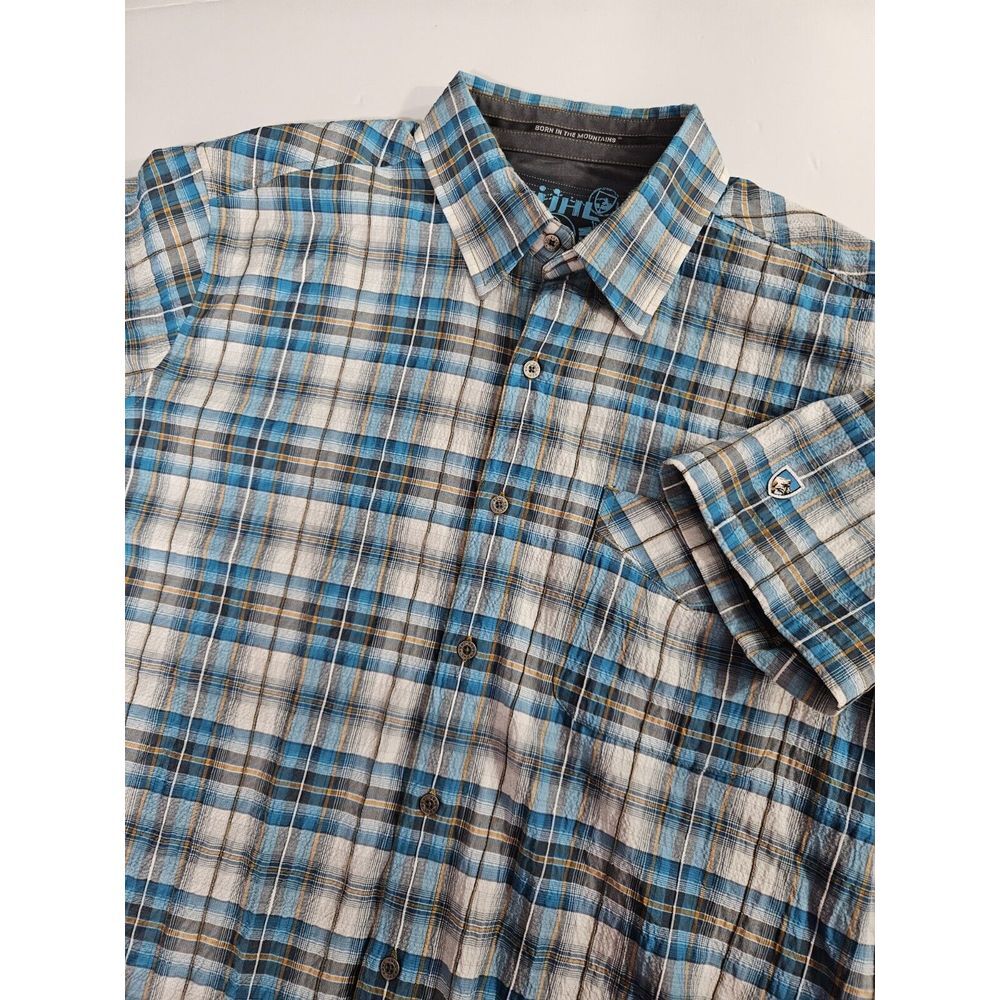 Kuhl Men's Plaid Button-Down Shirt in Blue, White, Brown